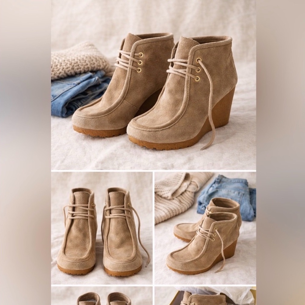 Michael Kors Rory Suede Lace-Up Booties Tan Size 5.5 NWT